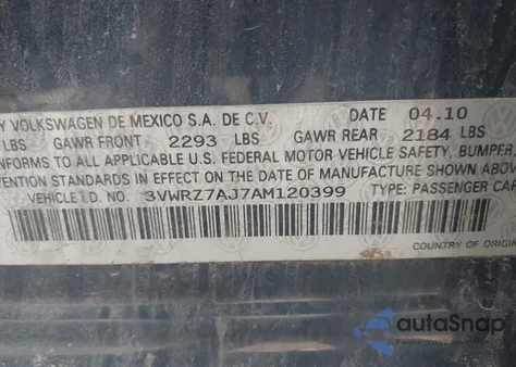 2010 Volkswagen Jetta Limited Edition из США, поврежденный, VIN 3VWRZ7AJ7AM120399